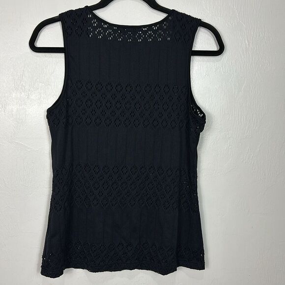 Anne Fontaine Cassandra Black Square Neck Lazer Cut Tank Top Size 14 - Picture 3 of 7
